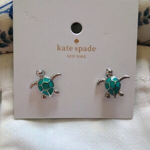 Last One! Kate Spade Turtle In Silver And Green Earrings
